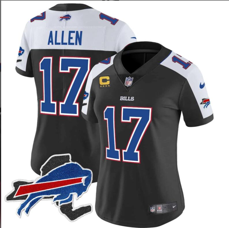 Women Buffalo Bills #17 Allen New York Patch Vapor Limited 2024 NFL Nike black jerseys